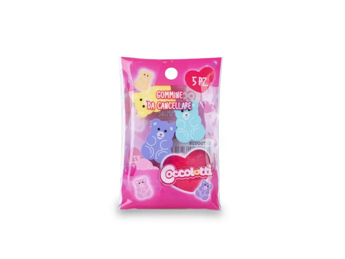 Bustina 5 mini gomme da cancellare Coccolotti