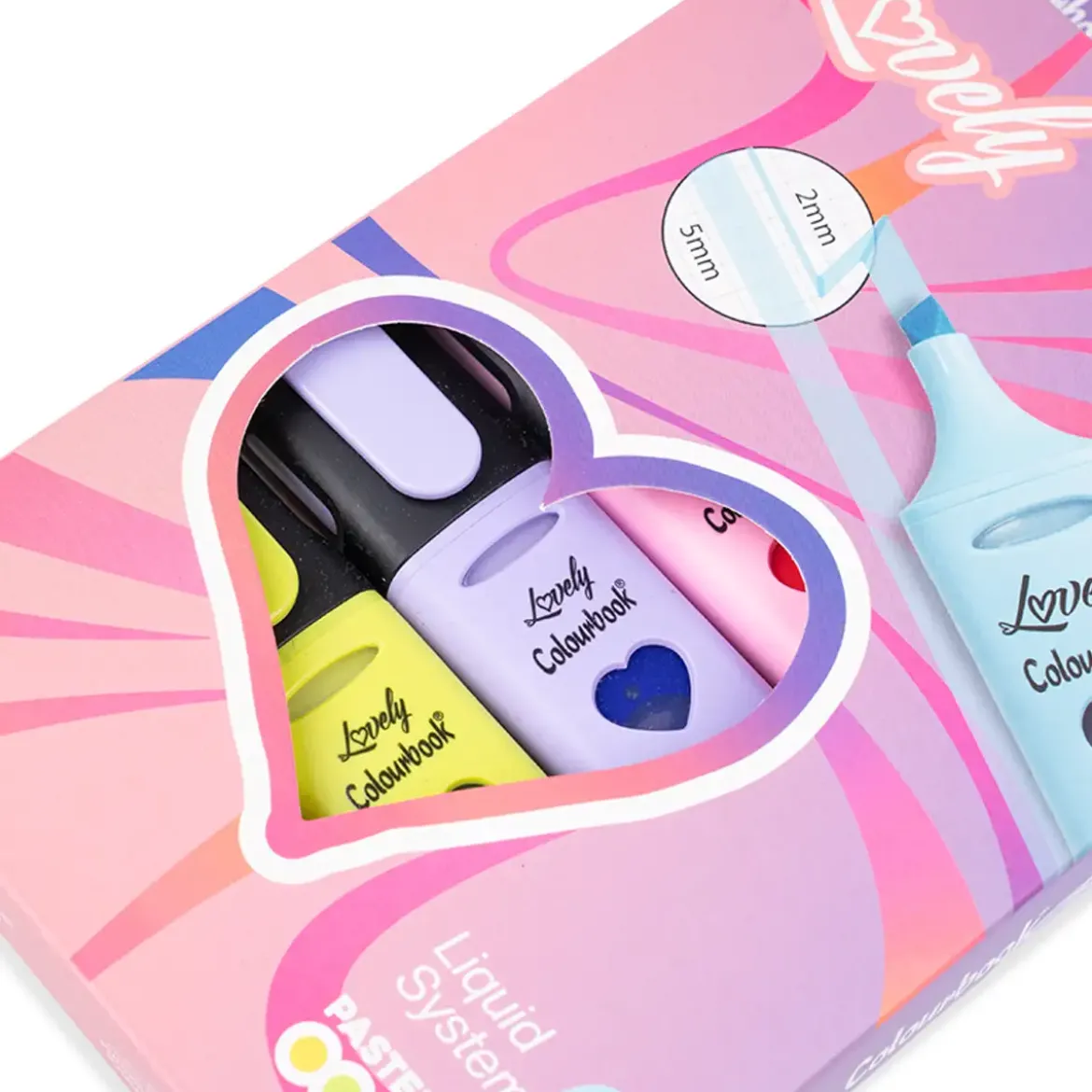 Set 6 evidenziatori liquidi Lovely Pastel – Tratto fluido e resistente all’acqua