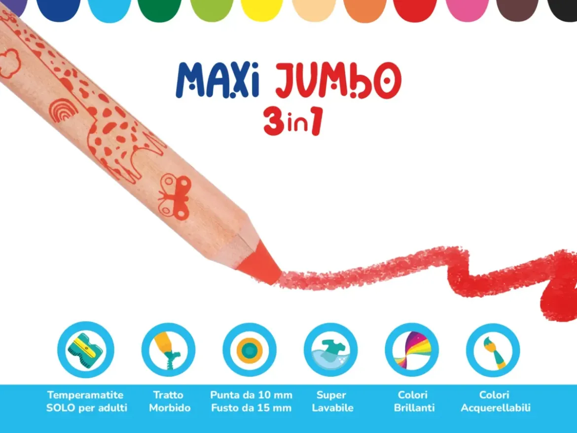 Set 12 matite colorate Maxi Jumbo 3 in 1