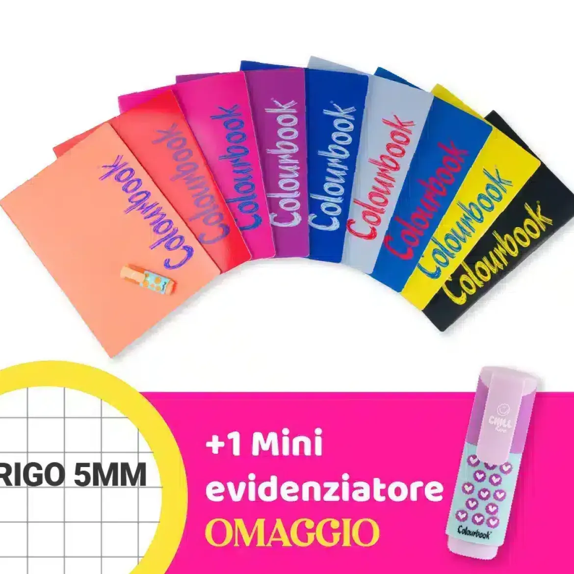 Set 6 quaderni A4 Bicolor Rigo 5mm – Quadretti scuole medie e superiori + omaggio