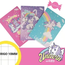 Set 3 quaderni profumati A4 Unicorn and Daisy Rigo 10mm – Quadretti prima elementare senza margine