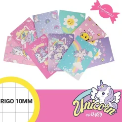 Set 3 quaderni profumati A4 Unicorn and Daisy Rigo 10mm – Quadretti prima elementare senza margine