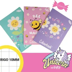 Set 3 quaderni profumati A4 Unicorn and Daisy Rigo 10mm – Quadretti prima elementare senza margine